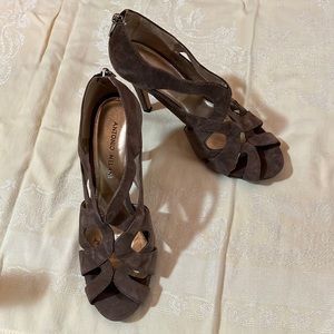 For sale: One gently used pair of women’s ANTONIO MELANI brown suede heels sz 8M